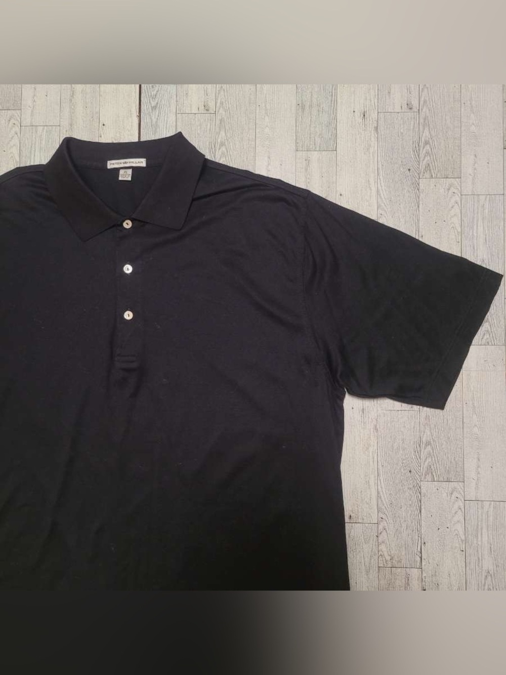 Men's Peter Millar 100% Cotton Solid Black Athletic Golf Polo Shirt Size XL